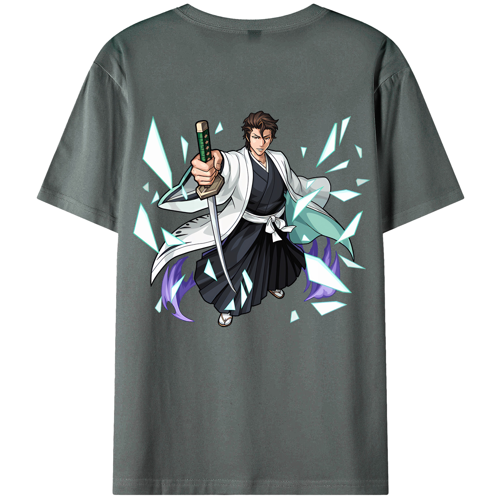 （画像用） ブリーチ 藍染 惣右介（あいぜん そうすけ） BLEACH Aizen Sousuke 綿100％ メンズ半袖Tシャツ（バックプリント） 通気性